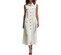Generisch Abito estivo da donna, lungo, da spiaggia, arioso, senza maniche, con bottoni, comodo, tinta unita, con tasche, alla moda, elegante, in lino, per il tempo libero, bianco, XL