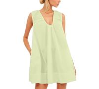 Generisch Abito estivo da donna, senza maniche, con scollo a U, mini abito da donna con design a pieghe, pratica tasca come abito estivo che scorre per un comodo uso quotidiano, verde, XXL
