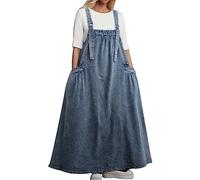 Generisch Abito estivo da donna, stile retrò, in denim, con gonna larga, a dondolo, per il tempo libero, per un'eleganza rilassata, per ragazze, Azzurro, L