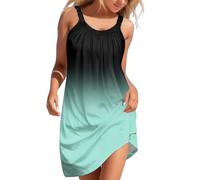 Generisch Abito estivo da donna, taglie forti, bohémien, casual, senza maniche, con stampa gradiente, design Hollow Out O Neck come mini abito da spiaggia per tutti i giorni, Verde menta, L