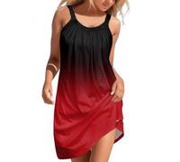 Generisch Abito estivo da donna, taglie forti, bohémien, casual, senza maniche, con stampa gradiente, design Hollow Out O Neck come mini abito da spiaggia per tutti i giorni, Vino, S