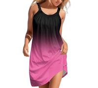 Generisch Abito estivo da donna, taglie forti, bohémien, casual, senza maniche, con stampa gradiente, design Hollow Out O Neck come mini abito da spiaggia per tutti i giorni, rosa intenso, S