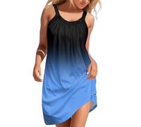Generisch Abito estivo da donna, taglie forti, bohémien, casual, senza maniche, con stampa gradiente, design Hollow Out O Neck come mini abito da spiaggia per tutti i giorni, Blu, L