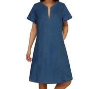 Generisch Abito estivo da donna, vestito in jeans con scollo a V, maniche corte e alla moda, per un'eleganza rilassata nella vita di tutti i giorni, abito estivo da spiaggia per le donne, Blu, XL