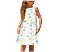 Generisch Abito estivo da ragazza alla moda per ragazze, carino per la primavera e l'estate, stampato, girocollo, senza maniche, abito casual (3), bianco, 13-14