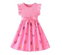 Generisch Abito estivo da ragazza, motivo ciliegia, abito a maniche corte con maniche ad ali e cintura | Dolce abito casual, Stil_c02 rosa, 3-4 Anni