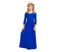 Generisch Abito estivo da ragazza vestito per bambini vestito da ragazza sopra il ginocchio abito a maniche lunghe solido abito lungo da principessa, Blu, 7-8 Anni