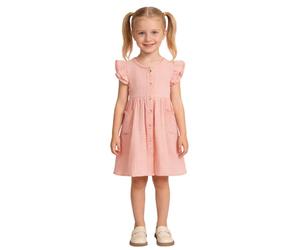 Generisch Abito estivo in stile francese per bambini - Con volant a gradini increspati, Abito da ragazza leggero in cotone, perfetto per la primavera ed l'estate, frontale abbottonabile, A1-rosa., 2-3