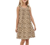 Generisch Abito estivo leopardato per ragazze come abbigliamento casual senza maniche dal design giocoso per una libertà di movimento ottimale, cachi, 13-14 Anni