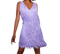 Generisch Abito glitterato da donna Tina Turner con frange, ocra/oro, abito da discoteca 70s, costume da donna anni '20 Charleston, B07 viola, L