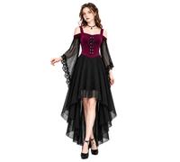 Generisch Abito gotico da donna con lacci e orlo asimmetrico | design con spalle scoperte, allacciatura frontale, orlo in pizzo sulle maniche, per occasioni festive