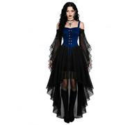 Generisch Abito gotico da donna, vintage, nero, medievale, con maniche a tromba, vita legata, rinascimentale, Halloween, carnevale, costume da donna, abbigliamento medievale