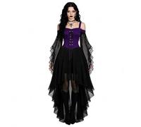 Generisch Abito gotico da donna, vintage, nero, medievale, con maniche a tromba, vita legata, rinascimentale, Halloween, carnevale, costume da donna, abbigliamento medievale