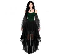 Generisch Abito gotico da donna, vintage, nero, medievale, con maniche a tromba, vita legata, rinascimentale, Halloween, carnevale, costume da donna, abbigliamento medievale