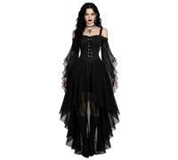 Generisch Abito gotico da donna, vintage, nero, medievale, con maniche a tromba, vita legata, rinascimentale, Halloween, carnevale, costume da donna, abbigliamento medievale