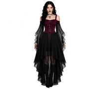 Generisch Abito gotico da donna, vintage, nero, medievale, con maniche a tromba, vita legata, rinascimentale, Halloween, carnevale, costume da donna, abbigliamento medievale