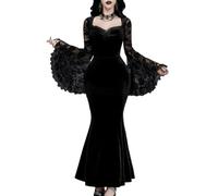 Generisch Abito gotico in velluto da donna, in pizzo, maniche a campana, abito maxi da sirena, costume di Halloween