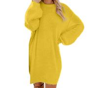 Generisch Abito in jersey da donna a maniche lunghe - Vestiti da donna eleganti per feste taglie forti invernali maglione a collo alto caldo a maniche lunghe vestito pullover tinta unita vestiti