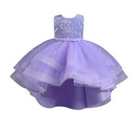 Generisch - Abito in tulle nero con motivo floreale per damigella d'onore, abito elegante in pizzo per battesimo, matrimonio, festa, vestito corto davanti e lungo dietro per ragazze, Viola chiaro, 8-9