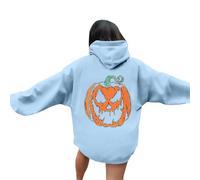 Generisch Abito invernale da donna, con cappuccio, con stampa malvagia, colore blu, Azzurro, 3XL