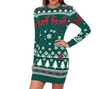 Generisch Abito lavorato a maglia a maniche lunghe, attillato, elegante, casual, per feste e uso quotidiano: un abito a tunica elastico e confortevole per autunno e inverno., verde, XL