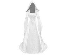 Generisch Abito lungo con cappuccio con maniche, alla moda, lunghezza fino al pavimento, abito da donna, elegante, per il tempo libero, bianco, S