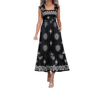 Generisch Abito lungo da donna, per il tempo libero, senza maniche, maxi abito per vacanze in spiaggia, in primavera, estate, boho basic con spalline sottili, abito da spiaggia, Nero , XXL