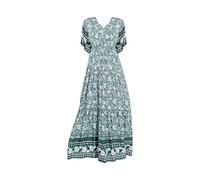 Generisch Abito lungo floreale con scollo a V da donna, senza maniche, stile bohémien, a, L