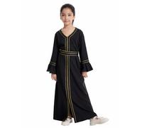 Generisch Abito Lungo per Bambine a Maniche Lunghe Kaftan Maxi Abaya per la Preghiera Abiti Musulmani, Nero , 9-10 Anni
