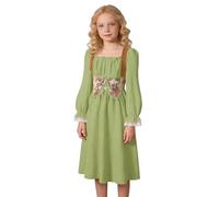 Generisch Abito medievale da bambina a maniche lunghe, elegante stile cortile francese, abito da sera festivo (verde, 11-12 anni)
