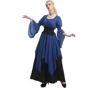 Generisch Abito medievale da donna per il Rinascimento medievale, con maniche a tromba, stile gotico, retrò, maxi abito con lacci, per Halloween, Carnevale, costume vintage medievale, per donne e