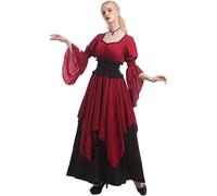Generisch Abito medievale da donna per il Rinascimento medievale, con maniche a tromba, stile gotico, retrò, maxi abito con lacci, per Halloween, Carnevale, costume vintage medievale, per donne e