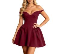 Generisch Abito midi da donna con scollo a V, schiena scoperta, taglio aderente, per feste e club, tinta unita, abbigliamento casual estivo, Colore: rosso, L