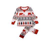 Generisch Abito natalizio casual con stampa di orso rosso, top e pantaloni, set da due pezzi, bianco, 14 anni
