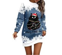 Generisch Abito natalizio da donna, elegante, a maniche lunghe, per l'inverno, basic, lungo al ginocchio, per la festa di Natale, con scollo rotondo, 15-blu, L