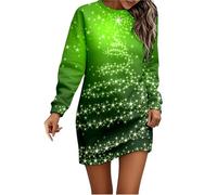 Generisch Abito natalizio da donna, elegante, a maniche lunghe, per l'inverno, basic, lungo al ginocchio, per la festa di Natale, con scollo rotondo, 12-verde, S