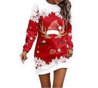 Generisch Abito natalizio da donna, elegante, a maniche lunghe, per l'inverno, basic, lungo al ginocchio, per la festa di Natale, con scollo rotondo, 4-rosso, S