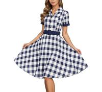 Generisch Abito natalizio da donna, vintage, stile Audrey-Hepburn, abito da cortile britannico in tartan con gonna larga, per feste, per il tempo libero, per feste