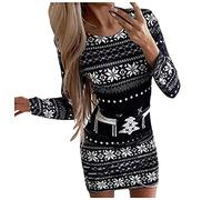 Generisch Abito Nero Donna Abiti Natale Stampato Maniche Lunghe Girocollo stretto sopra il ginocchio Casual Mini Abito Donna Vestito Giallo Estate, bianco, L