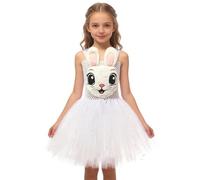 Generisch Abito pasquale per ragazze come tutu coniglietto con orecchie carine, costume perfetto per spettacoli e occasioni festive (bianco, 6-7 anni)