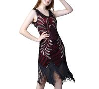 Generisch Abito retrò anni '20 con paillettes perline per ballo di fine anno, design senza maniche con doppio scollo a V, Vino, M