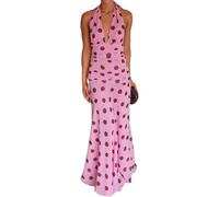 Generisch Abito senza maniche, maxi abito da donna con scollo a V, senza maniche, senza maniche., Colore: rosa., M