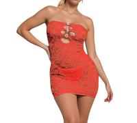 Generisch Abito sexy da donna, senza maniche, con bustino e scollo sul petto, per le notti di vacanza, Colore: rosso, L