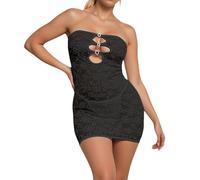 Generisch Abito sexy da donna, senza maniche, con bustino e scollo sul petto, per le notti di vacanza, Nero , L