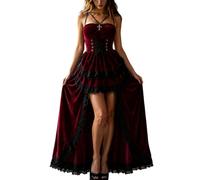 Generisch Abito steampunk da donna, in pizzo, gotico, abito da sposa, maniche a pipistrello, spalle scoperte, con traino, effetto vampiro, per feste a tema, costume medievale per Halloween e carnevale