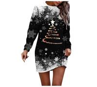 Generisch Abito stretto nero da donna a maniche lunghe, girocollo, maniche lunghe, abito casual libero, senza D maxi abito da donna bianco, Nero , M