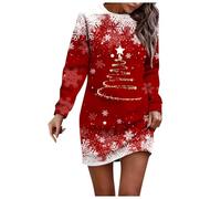 Generisch Abito stretto nero da donna a maniche lunghe, girocollo, maniche lunghe, abito casual libero, senza D maxi abito da donna bianco, Colore: rosso, M