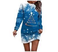 Generisch Abito stretto nero da donna a maniche lunghe, girocollo, maniche lunghe, abito casual libero, senza D maxi abito da donna bianco, Blu, L