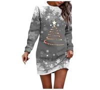 Generisch Abito stretto nero da donna a maniche lunghe, girocollo, maniche lunghe, abito casual libero, senza D maxi abito da donna bianco, grigio., M