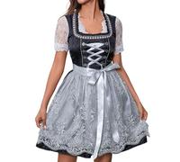 Generisch Abito tradizionale Dirndl da donna, 3 pezzi, con pizzo, abito tradizionale Dirndl, con grembiule Dirndl, per Oktoberfest, occasioni speciali, grigio scuro #6., S
